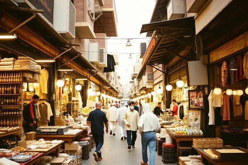 Visitors exploring a traditional souq in Ras Al Khaimah