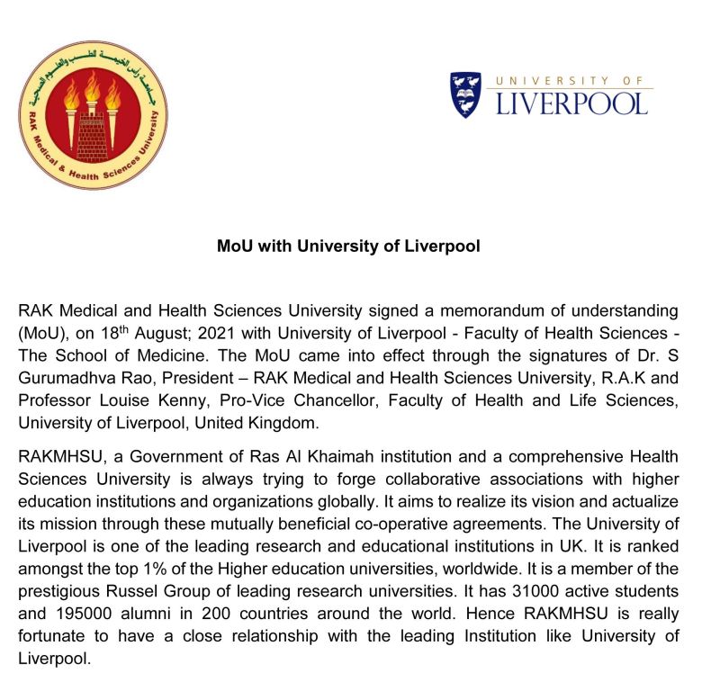 MOU Signing Ceremony between University of Liverpool & RAKMHSU — photograph 1 of 2