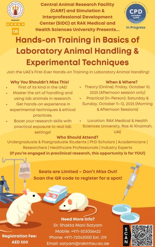 Be part of the UAE's first-ever Hands-on Training in Laboratory Animal Handling & Experimental Techniques at RAKMHSU. — photograph 1 of 1