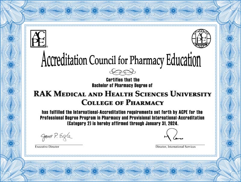 Provisional Certification by Accreditation Council for Pharmacy Education